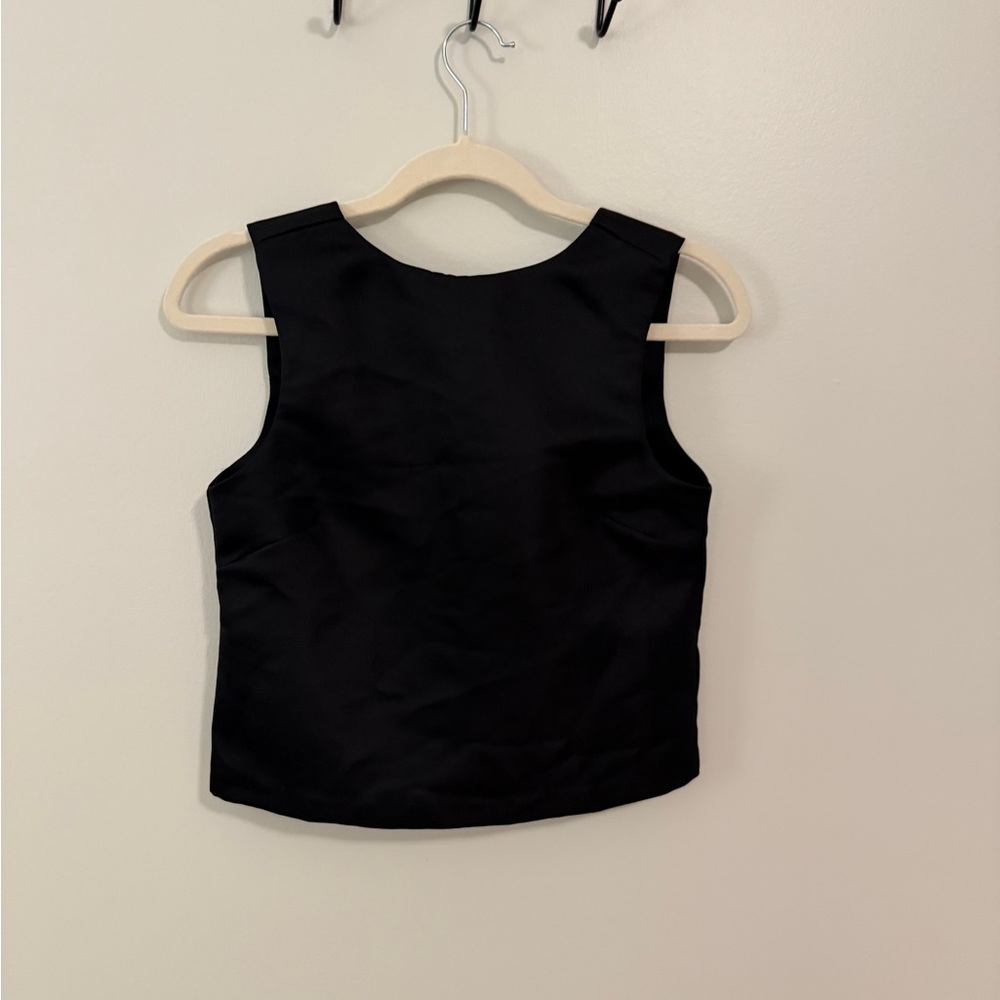 H&M Black Open Back Bow Satin Top